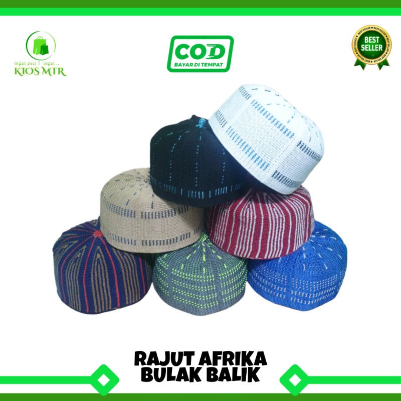 Peci Rajut BB Afrika Al asas extra tebal murah, Peci haji Rajut Bulak Balik, kopiah haji, songkok
