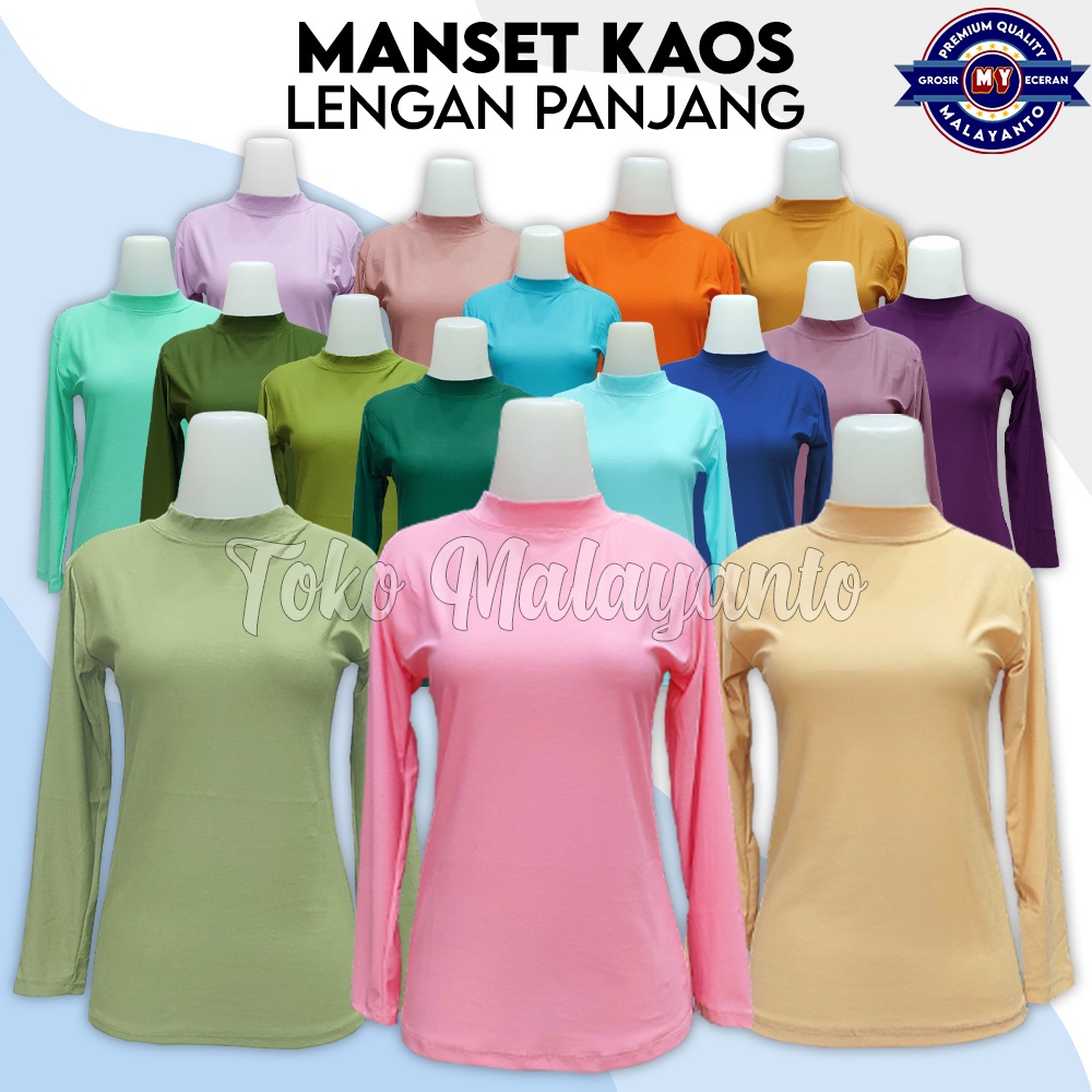 PROMO / Baju Manset Lengan Panjang Wanita Bahan Kaos Leher Polos Dalaman Perempuan Hitam Putih Warna