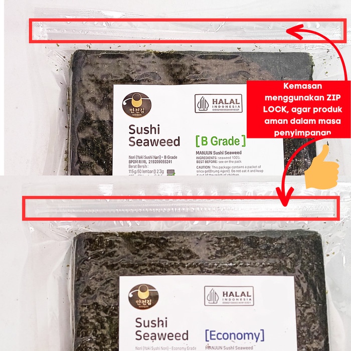 

Manjun Seaweed Sushi Nori 50 Lembar Halal - Economy Medium Premium