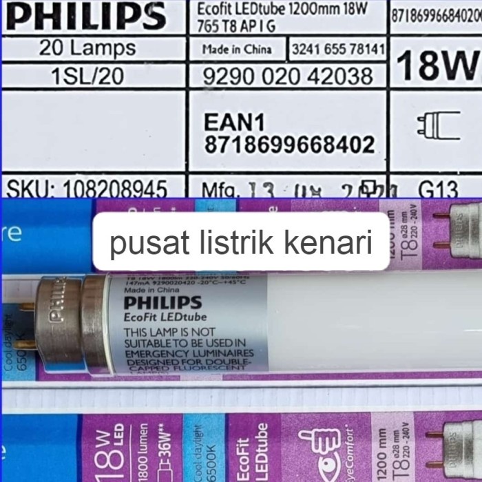 PREMIUM Lampu TL Led Ecofit Philips 18W TL T8 led Philips 18 Watt 120CM PUTIH