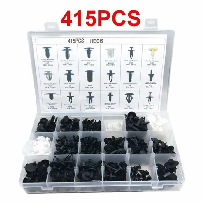PREMIUM Fastener RIVET CLIP 415Pcs Baut Rivet Klip Paku Plastik Panel Mobil