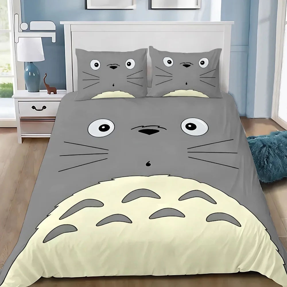 Anime Duvet Cover Pillowcase Bedding Set T-Totoros Kawaii Adult Boy Girl Bedroom Decoration Children