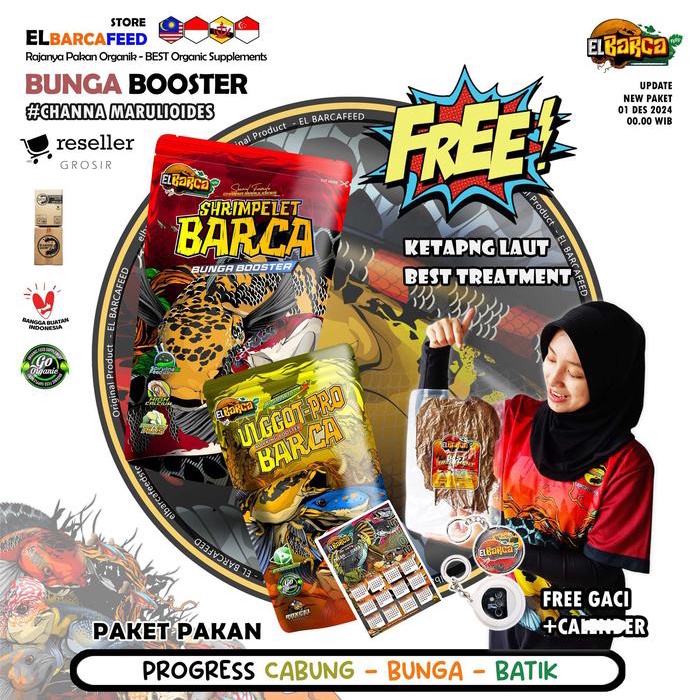 Promo Paket Pakan Ikan Progress Channa MaruYs Red Pemecah Cabung & Bunga Solid Xtra Melanin Guanin