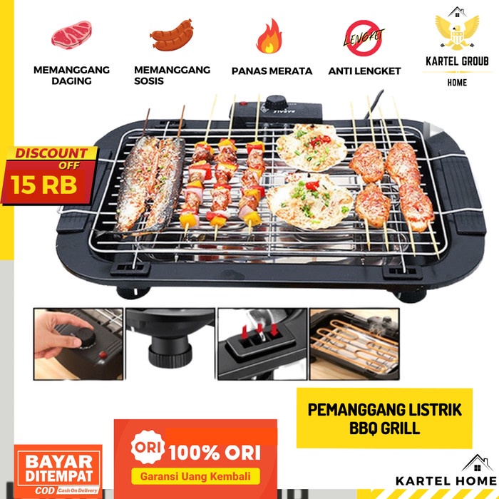Home Alat Panggang Listrik Grill Serbaguna Bakaran Bbq Ayam Sosis Ikan Best Seller