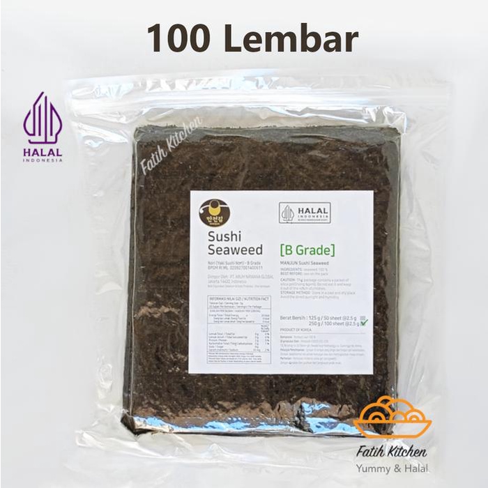 

Manjun Seaweed Sushi Nori Grade-B Isi 100 Lembar Halal - Rumput Laut