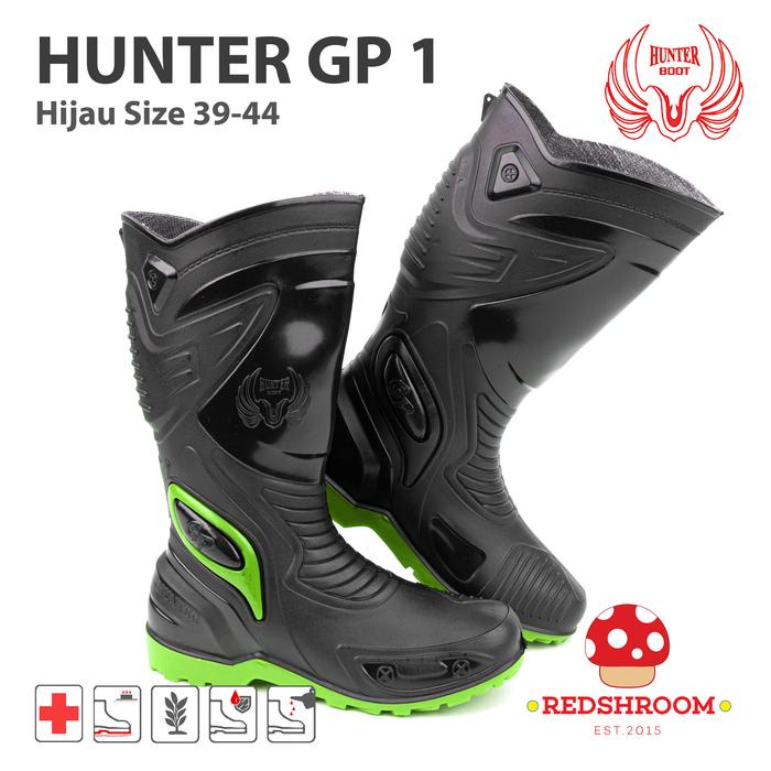 SEPATU BOOTS TINGGI HUNTER GP 1 BLACK/GREEN SHOES KARET PRIA