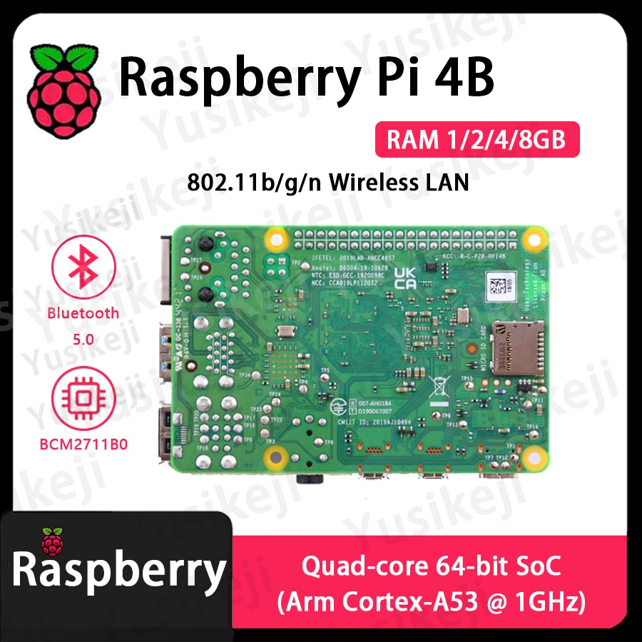 Original Raspberry Pi 4B Ram 1G/2G/4G/8Gb ,Raspberry Pi 4 B , Bluetooth5.0 , Wireless Lan,Boardom