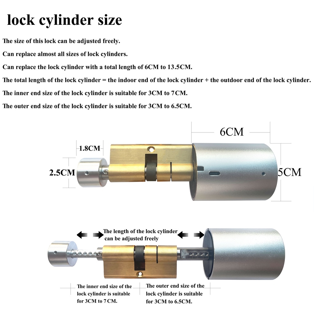 Variable Size Smart Door Lock Outdoor Door Lock Electronic Lock Tuya App Cylinder Door Password Lock