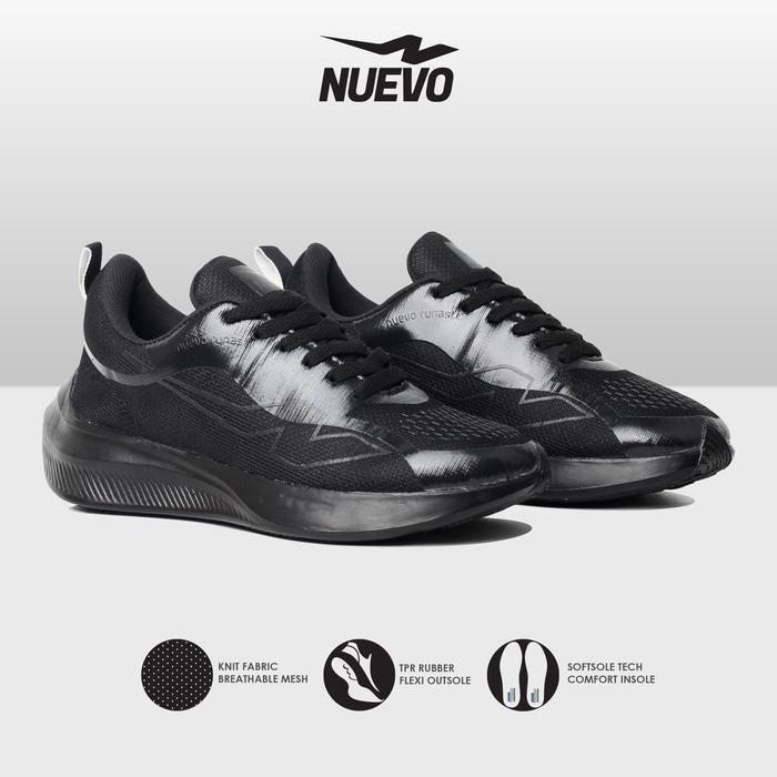 Nuevo Runastic Fullblack Sepatu Sneakers Sekolah Kerja Olahraga Lari Pria Outdoor