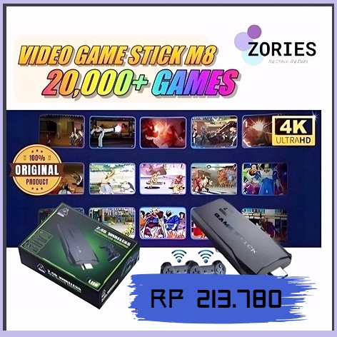 ELEKTRO11- ZORIESMURAH M8 Game stick 4K Gaming set Stick Gamepad 64G Bawaan 20300 Game Konsol Game