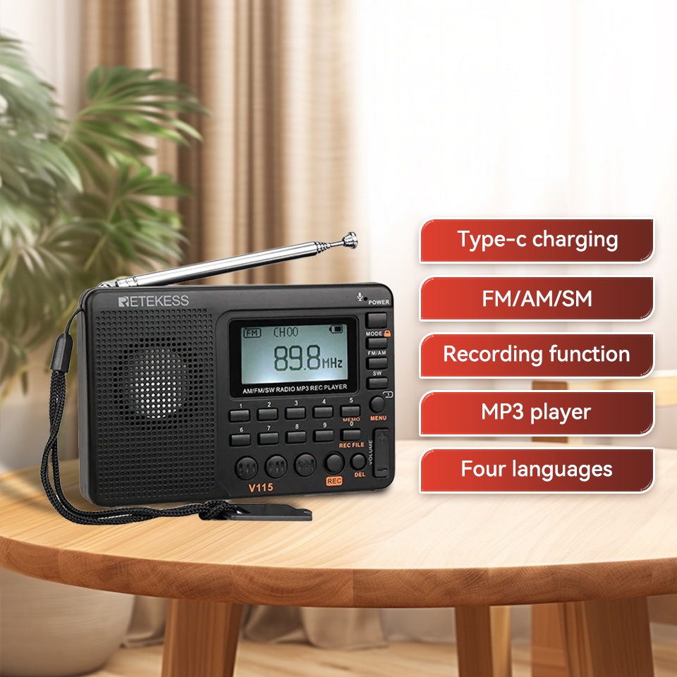 Retekess V115 Radio Fm Am Sw Portable Radios Rechargeable Shortwave Radio Batteries Full Wave Usb