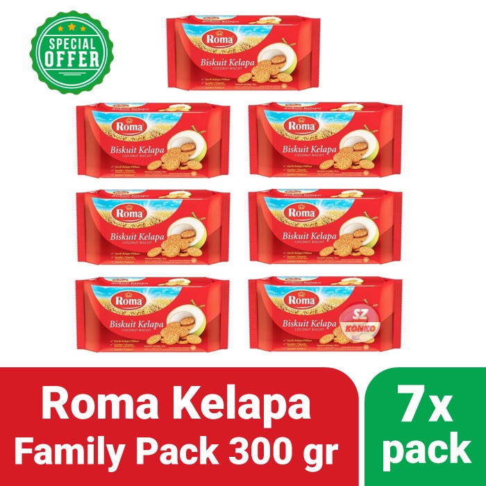 

Paket Hemat - 7x Biskuit Roma Kelapa 300 gr - Family Pack Bundle
