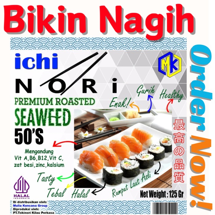 

ICHI NORI SUSHI NORI 50 SHEET RUMPUT LAUT SEAWEED 125 GR
