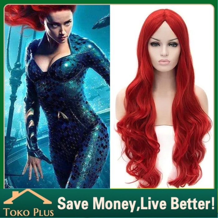 PREMIUM Rambut Palsu Lurus Panjang Warna Merah Wig Panjang