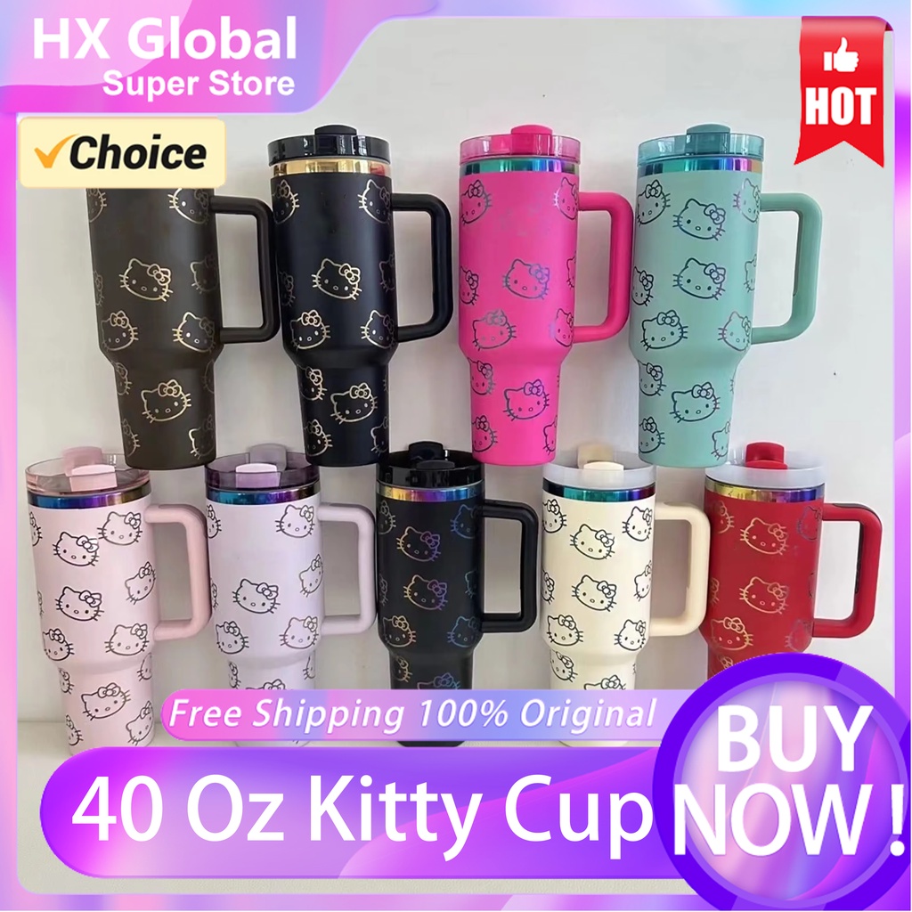 ristmas 2024 Miniso Hello Kitty Handle Cup Straw Lid Stainless Steel Vacuum Insulated Car Mug