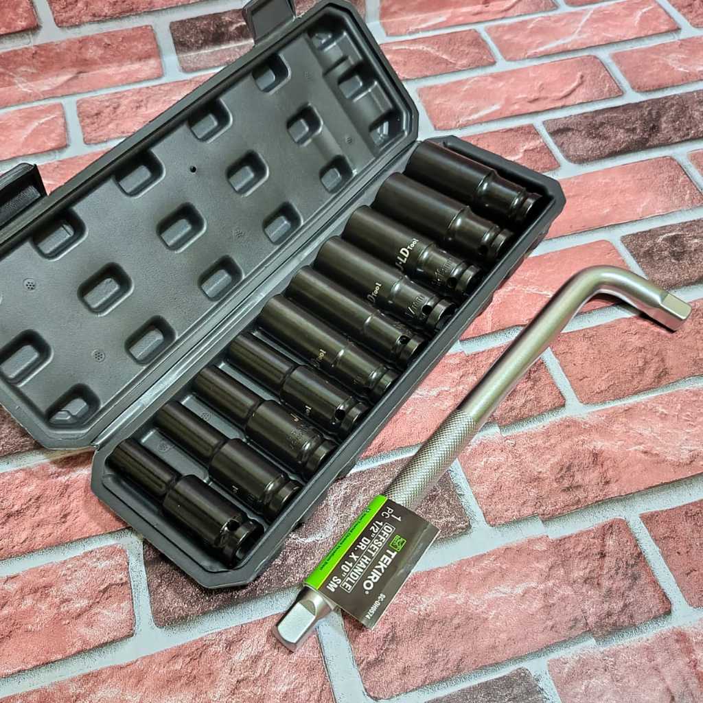Mata Sok Impact JLD TOOLS READY COD Kunci Shock Set 10 Pcs 8-24 Mm / Tekiro Gagang Kunci Mata Sock L