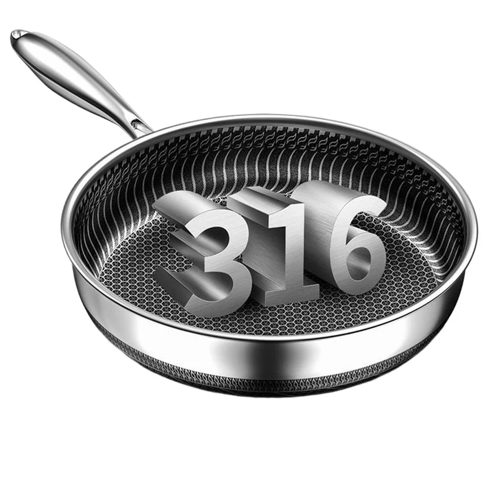 Frying Pan 316 Stainless Steel Wok Pan Double-Sided Honeycomb Skillet