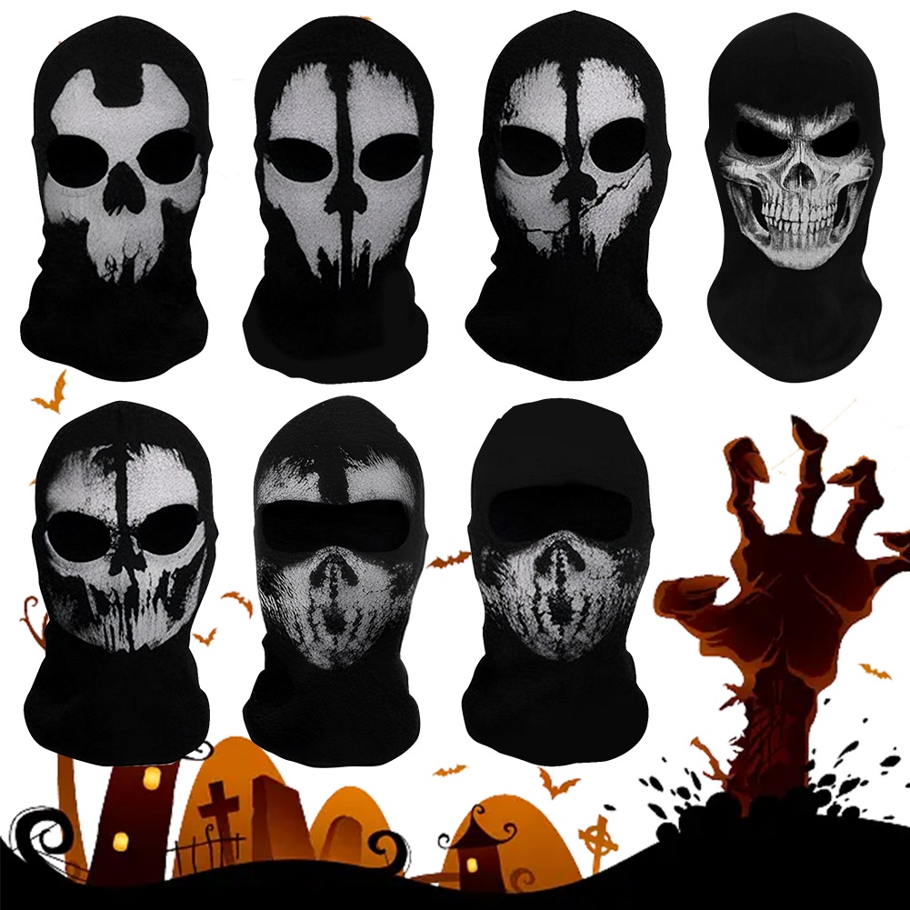 Unisex Ghosts Skull Full Face Mask Skull Ski Headwear Scarf Hood Scary Skeleton Skull Mask for Hallo