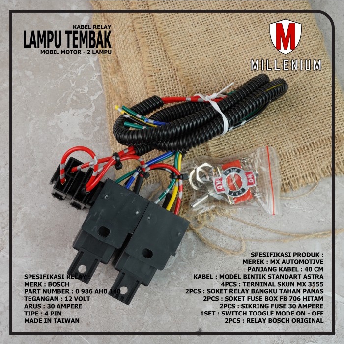 Kabel Relay Set Lampu Tembak / Sorot / Led Mobil Motor 2 Mode High Low