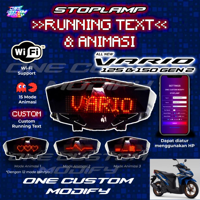 Stoplamp Running Text Animasi Vario 125-150 New Lampu LED Rem Belakang Modifikasi Variasi Motor 2018