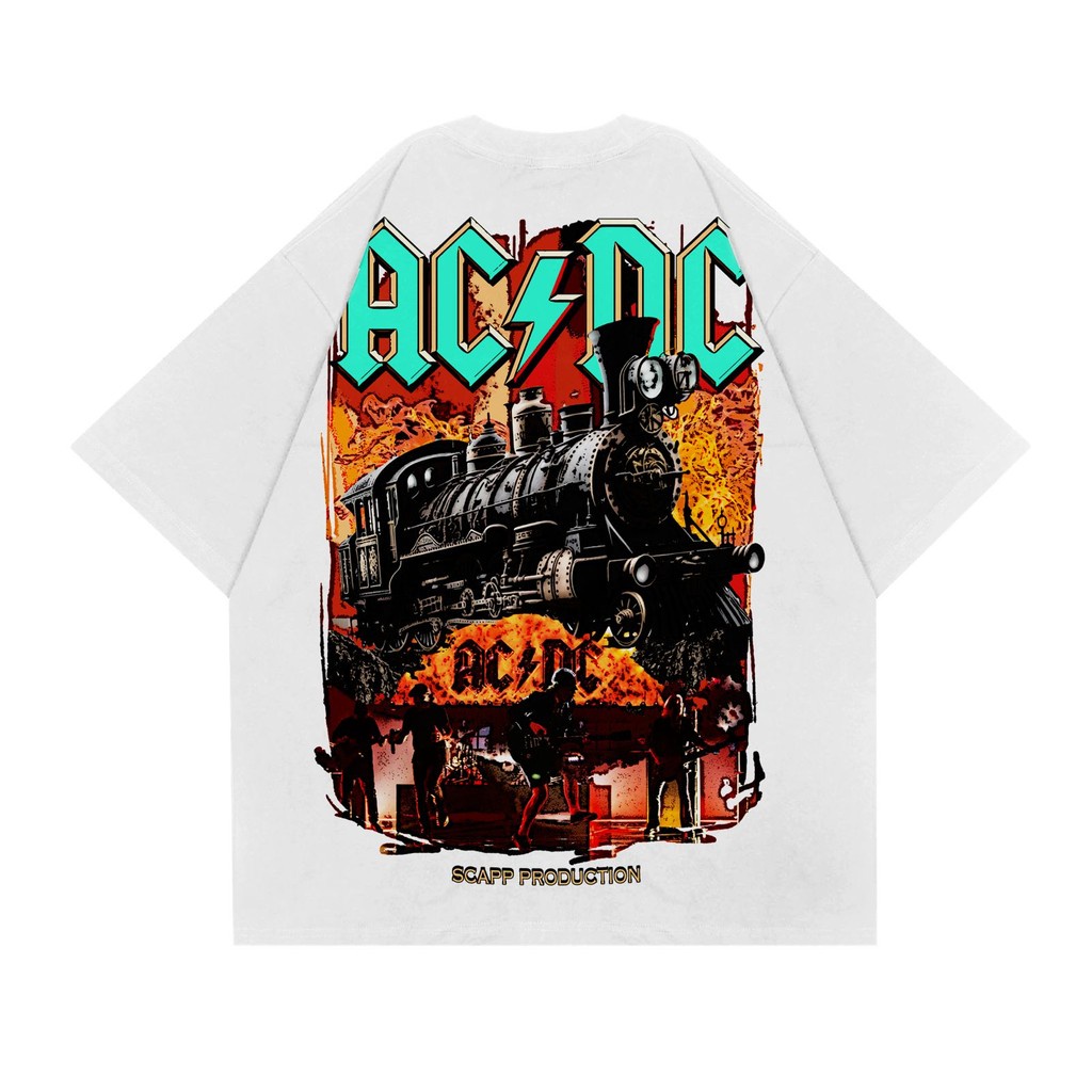 SCAPP | ACDC TRAIN | Oversized Tee Katun Putih Unisex