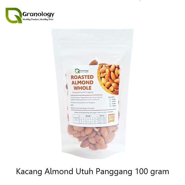 

JTTOP" KACANG ALMOND UTUH OVEN / ROASTED WHOLE ALMOND (100 GRAM) BY GRANOLOGY