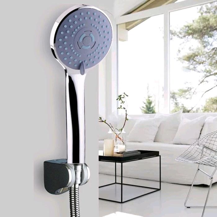 5 In 1 Paket Shower Kamar Mandi Set Hand Shower Kran Cabang Stainless Drat 1/2" Plastik Selang Air