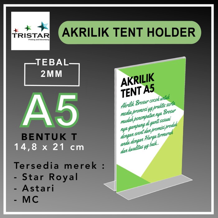 

BERKUALITAS akrilik / acrylic holder standing A5 / tempat brosur A5T