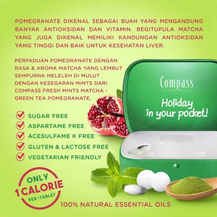 

JTTOP" COMPASS FRESH MINTS CANDY 14GR SUGAR FREE - PERMEN RENDAH GULA