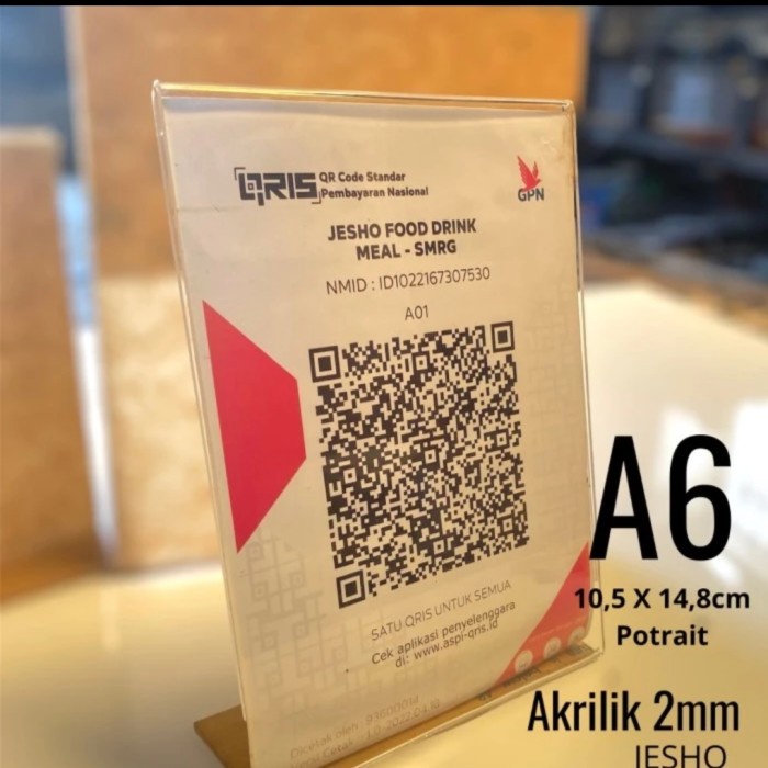 

DISKON Akrilik tent card holder A6 Tipe L potrait tempat brosur / Qris