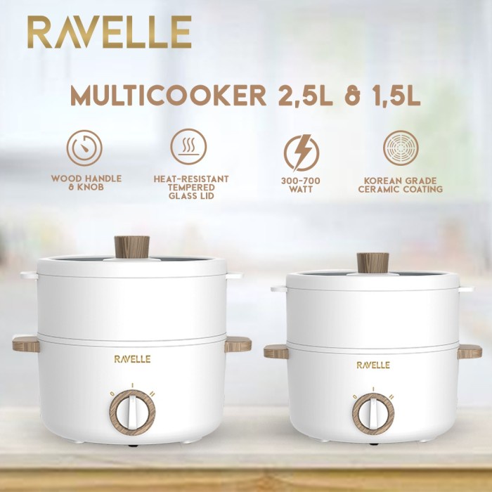 Ravelle Panci Listrik Multicooker - Panci Portable Multifungsi 1.5L
