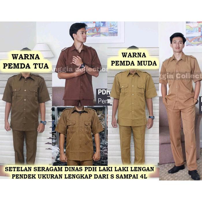 JTTOP" SETELAN BAJU DINAS PDH LAKI-LAKI LENGAN PENDEK WARNA PEMDA TUA-BIRU DONGKER-PEMDA MUDA UKURAN