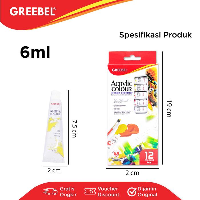 

TERBATAS GREEBEL Cat Lukis Akrilik / Cat Acrylic Colour Kanvas 6 ML (CAT AKRILIK 12 WARNA X 6 ML) /
