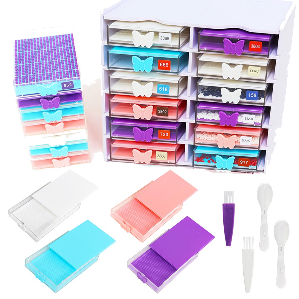 4Pcs Diamond Painting Tray 5D DIY Drills Plate with Lid Diamond Painting Beads Sorting Tray with Spp