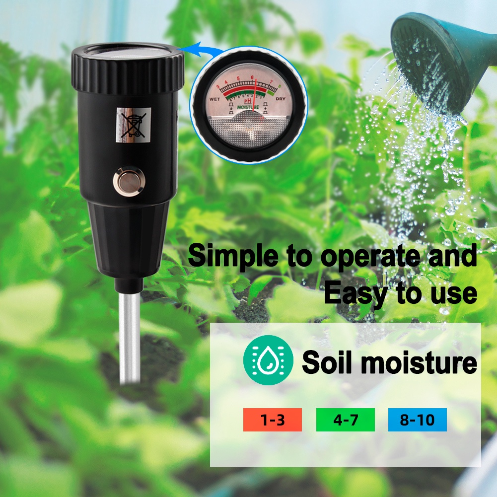 Soil PH & Moisture Meter Waterproof Metal Probe Handheld Soil PH Tester Soil Acidity Humidity Tester