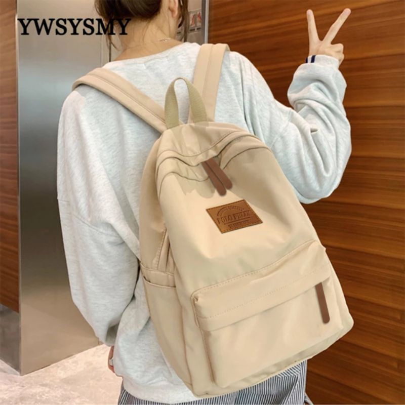 Tas Sekolah Anak Perempuan Perguruan Tinggi Ransel Wanita Mode Ransel Travel Nilon Keren Pria Tas