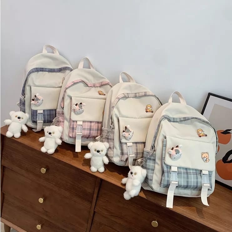 LV0316 Tas Ransel Wanita Backpack Tas Laptop Gantungan Boneka -KwalitasGan