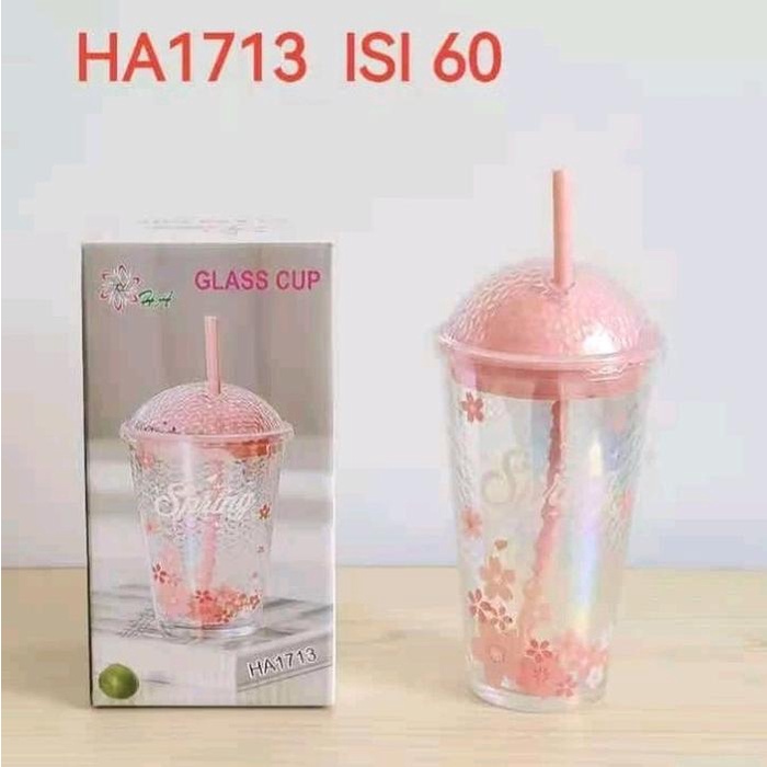 Botol minum kaca//tumbler kaca + sedotan