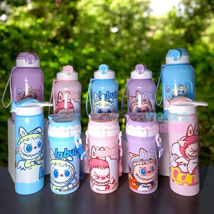 Botol Minum Labubu BPA Free - Tumbler Murah Lucu Unik Tali Anak Perempuan Laki Tempat Minum Sedotan