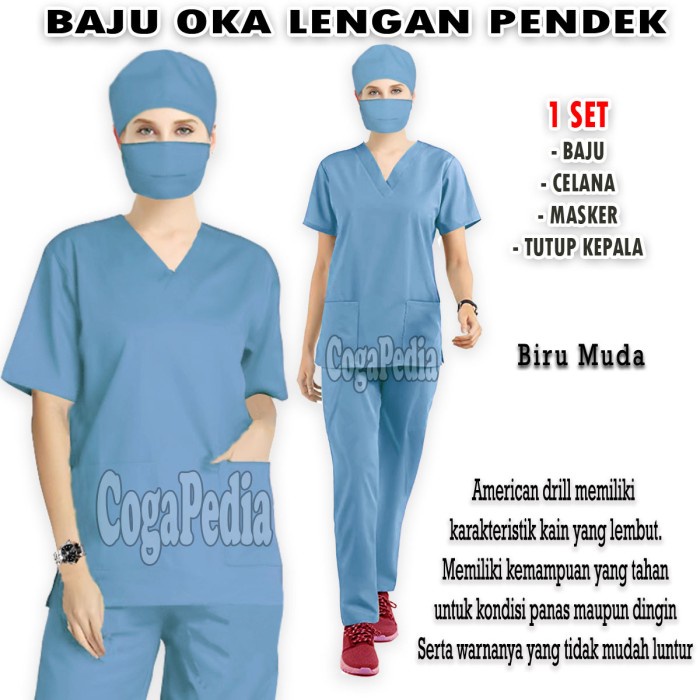 Ready Baju Oka medis - Baju Jaga Dokter/Perawat - Baju OK medis - Scrub Oka