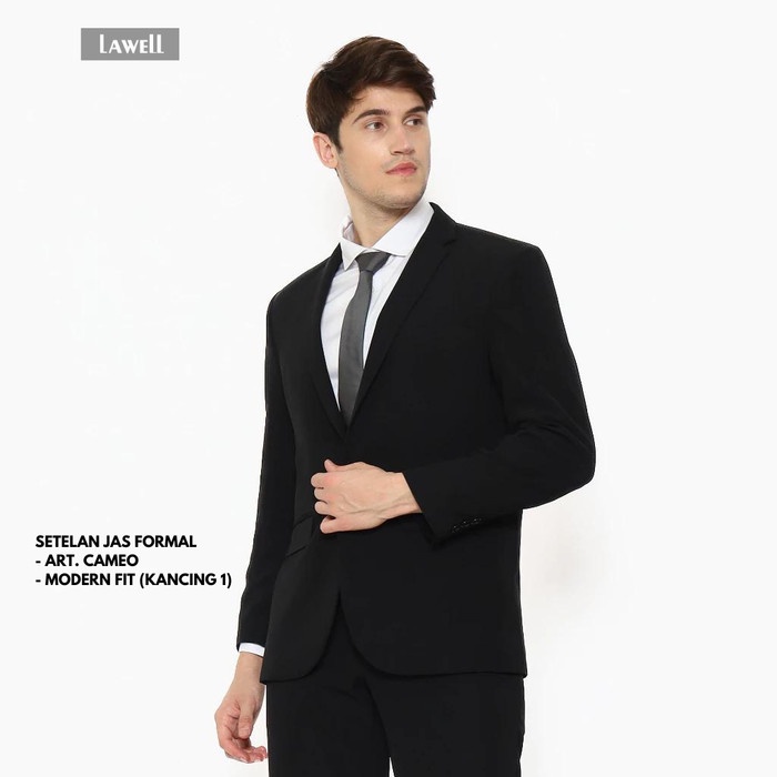 PROMO Lawell Setelan Jas Dan Celana Pria Formal Cameo Hitam Modern Fit 2