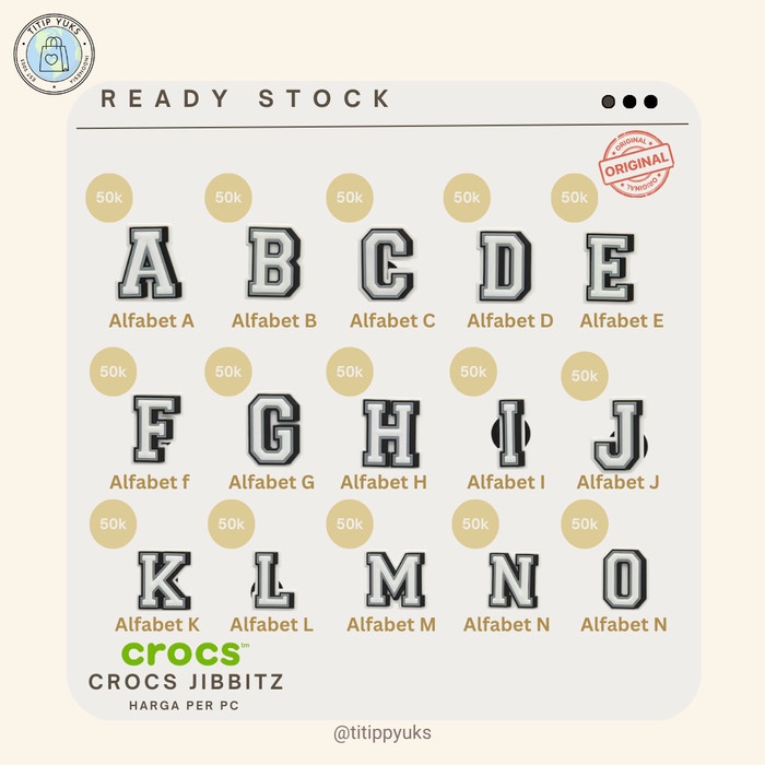JIBBITZ CROCS SATUAN ORIGINAL HURUF ANGKA