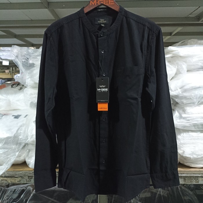 Kemeja koko hitam polos lengan panjang Original MGEE KENAN BLACK