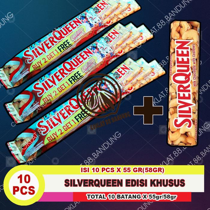 BARANG TERLARIS SILVERQUEEN 55 gram ex 58gr Isi 10 pcs COKELAT, COKLAT SILVERQUEEN 1 BOX 55GR X 10