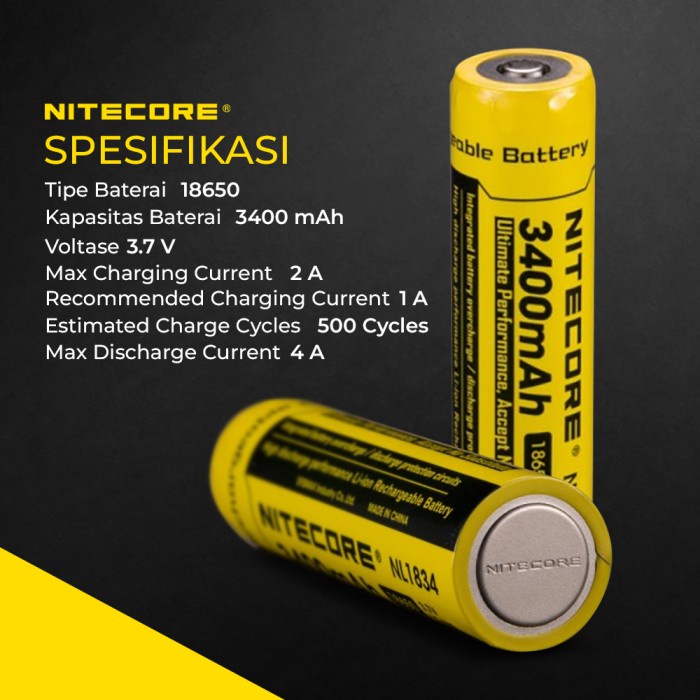 Battery Baterai Rechargeable 18650 Nitecore 2300 2600 3200 3400 3500 3600 5000 MAH