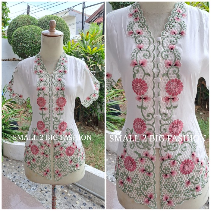 Kebaya Lengan Pendek / Kebaya Putih Pendek / Kebaya Bordir Encim Ready