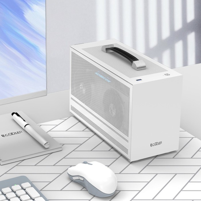 Ready PCCooler Mini I100 Pro Mesh ITX Case For PC + Riser Vertical GPU