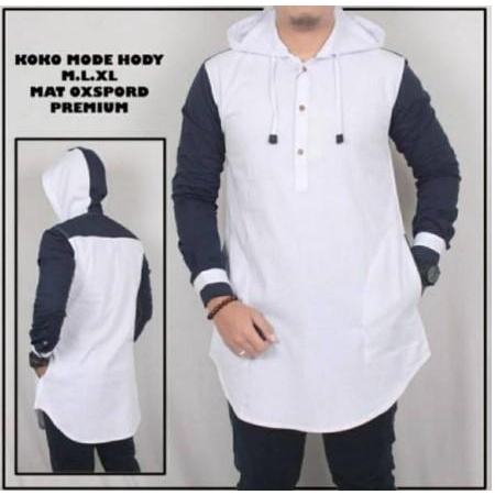 KURTA PAKISTAN KOKO HOODIE OXPORD katun baju muslim pria Panjang Lembut Mewah Dewasa