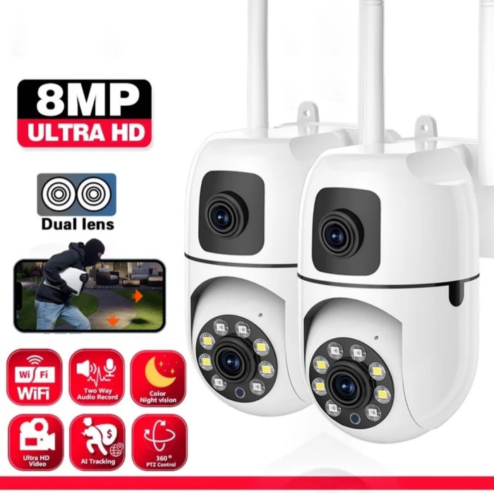 IP Camera V380 Pro 16MP CCTV 2 Antena Dual Lensa 360 Rotation