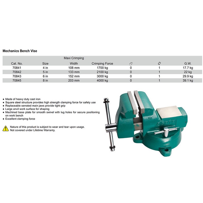 RAGUM 8 INCH MECHANICS BENCH VICE 70845 SATA TOOLS
